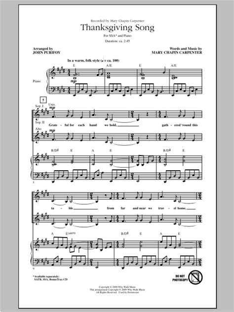 Thanksgiving Song | Sheet Music Direct