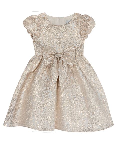 Rare Editions Toddler Lurex Brocade Puff Sleeve Dress with Bow - Macy's