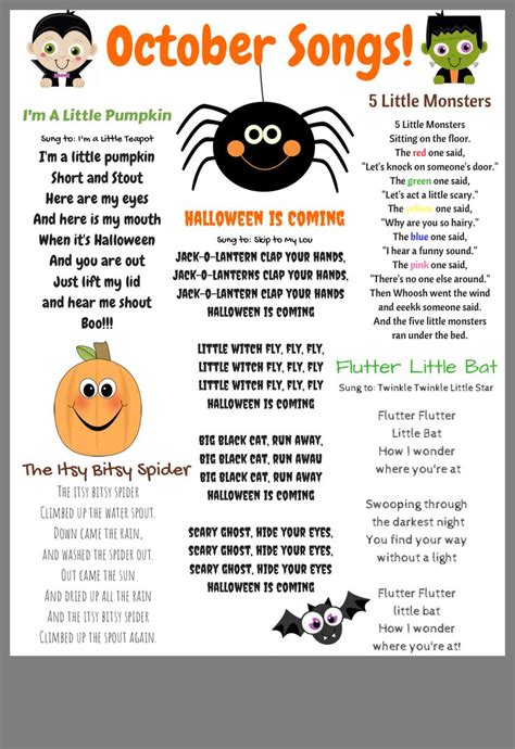 Pin by Cathy Reese on Pre-classroom | Halloween songs for preschoolers, Halloween preschool ...