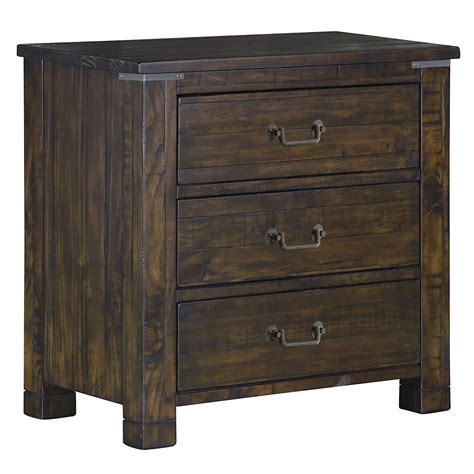 Magnussen Home Pine Hill Bedroom B3561-01 Transitional Rustic 3-Drawer Nightstand with Touch ...