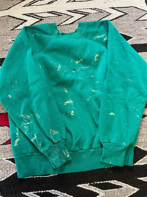 Vintage 1980’s blank green paint splatter sweatshirt … - Gem