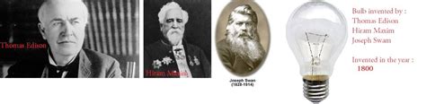 Bulb invented by : Thomas Edison, Hiram Maxim & Joseph Swan. Year - 1800. | Inventions, Hiram ...