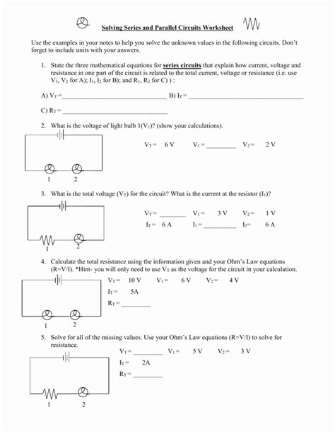 Worksheet Series And Parallel