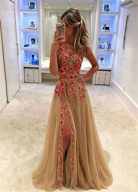 Unique champagne tulle lace long prom dress,champagne evening dresses · Dreamy Dress · Online ...