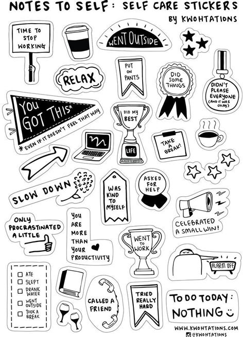 Self Care Sticker Sheet Self care sticker sheet from Kwohtations #ScrapbookingStickers | Work ...