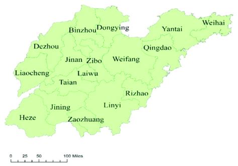 Detailed map of the 17 cities in Shandong Province. | Download ...