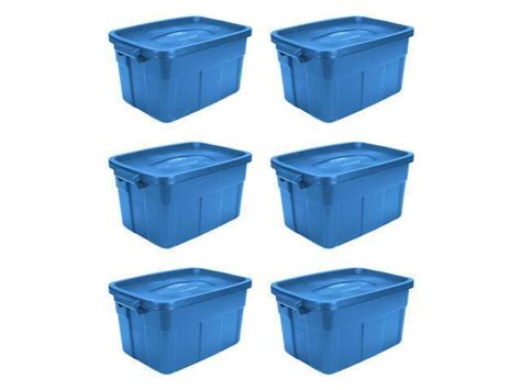 Rubbermaid Roughneck Tote 14 Gallon Storage Container, Heritage Blue (6 ...