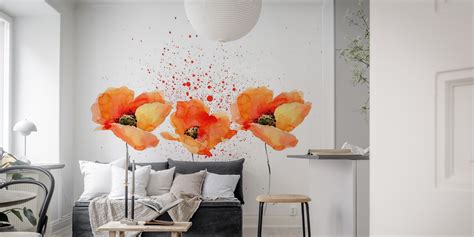 Watercolor Poppies Wallpaper - Beautiful Floral Wall Decor | Happywall