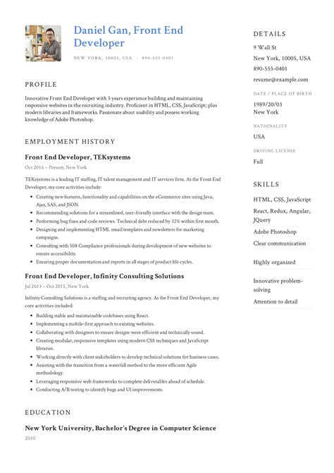 Front-End Developer Resume Example | Resume examples, Resume, Good resume examples