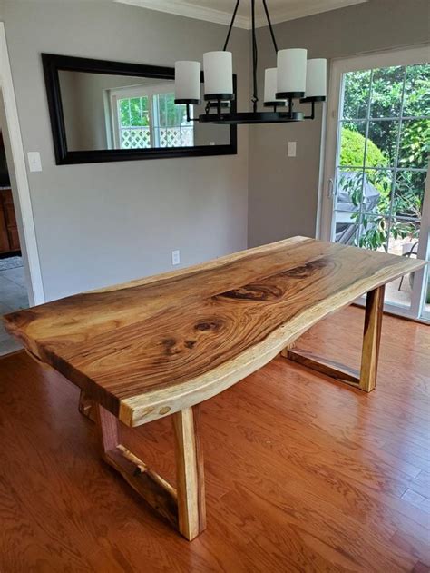 Live edge wood slab dining table from acacia wood 79" x 38" with wooden ...