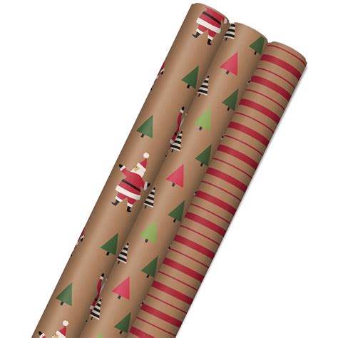 Hallmark Sustainable Christmas Wrapping Paper with Cut Lines on Reverse (3 Rolls: 90 sq. ft. ttl ...