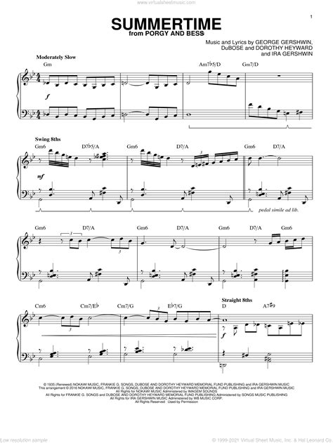 Parker - Summertime sheet music for piano solo [PDF-interactive]