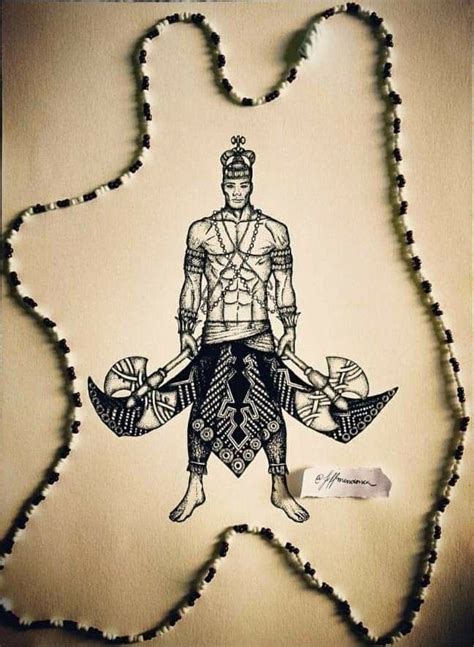 Shango, Lord of thunder. Symbols: oshé axes, crown, banté dress, ileke (necklace). Author ...