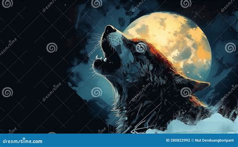 Generative AI, a Majestic Wolf Howling at the Moon Against a Night Sky ...