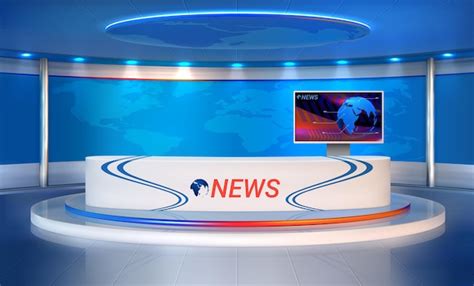 Sala de noticias estudio realista para grabar programas de televisión mesa de locutor 3d y foco ...