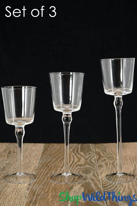 Tall Glass Candle Holders - Set of 3 - Cylinders & Long Stem - 8", 9", 10" | Tall glass candle ...