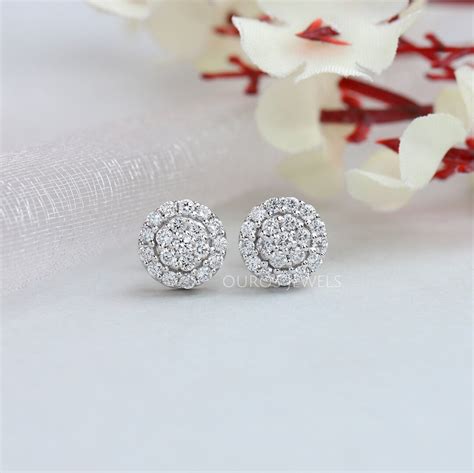 Lab Grown Diamond Halo Earrings/ Round Diamond Stud Earrings/ - Etsy