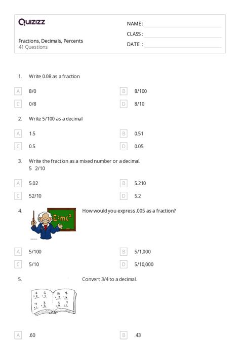 50+ Converting Percents, Decimals, and Fractions worksheets for ...