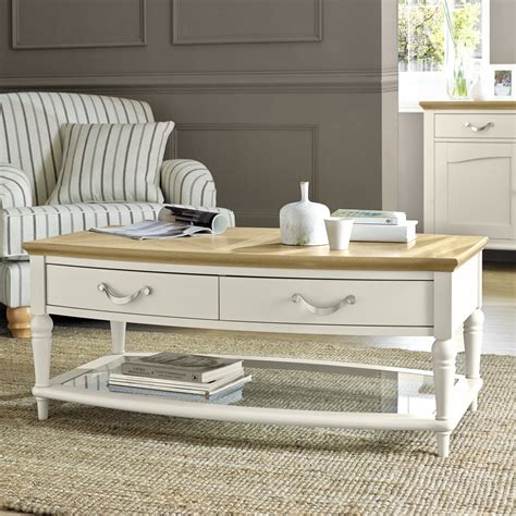 Montreux Pale Oak & Antique White Coffee Table With Drawers - Bentley Designs