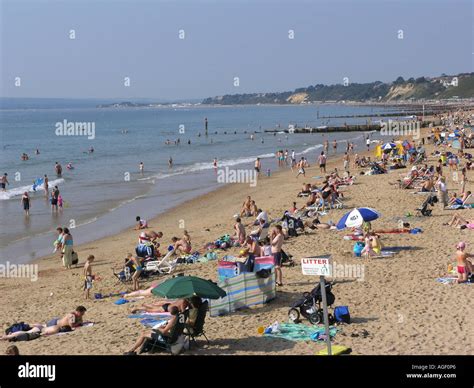 bournemouth seaside town busy beach summer in dorset southern england uk gb Stock Photo - Alamy