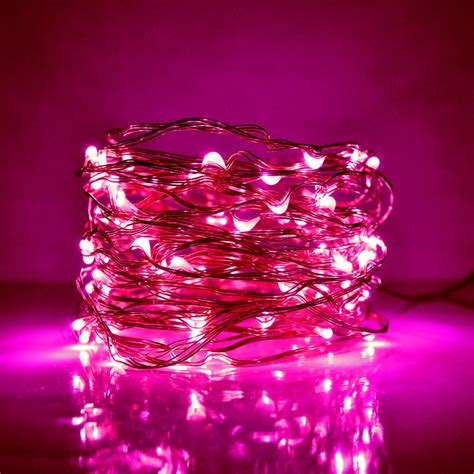 33 Foot - Plug in LED Fairy Lights- 100 Pink Micro LED Lights on Copper Wire - Hometown ...