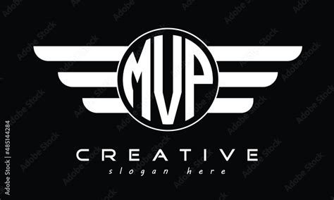 MVP three letter monogram type circle letter logo with wings vector ...