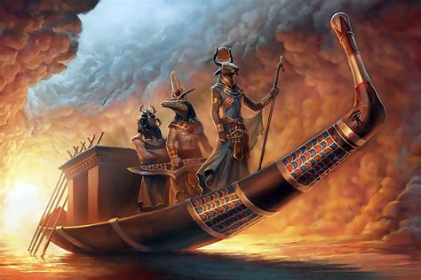 Gods of Ancient Egypt on the Solar Barge Egyptian Art Egyptian Painting ...