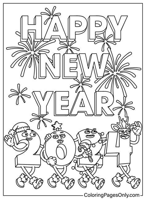 Free Happy New Year 2024 Coloring Pages - Reba Valera