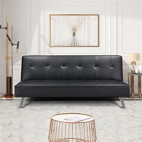 Easyfashion Convertible Black Faux Leather Futon Sofa Bed, Black - Walmart.com - Walmart.com ...