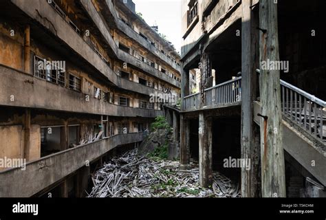 The abandoned island of Hashima, off the coast of Nagasaki, Japan. Made ...