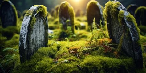 Premium Photo | A moss covered gravestones in a cemetery