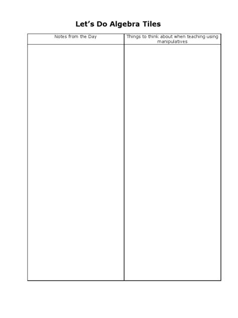 Algebra Tiles Worksheet | Algebra | Factorization