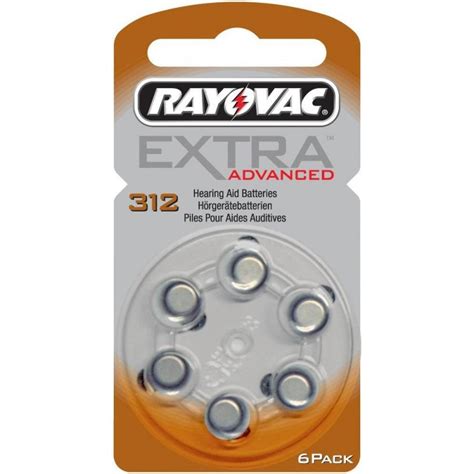 6 Hearing Aid Batteries Rayovac EXTRA 312 - www.pilesauditives.be