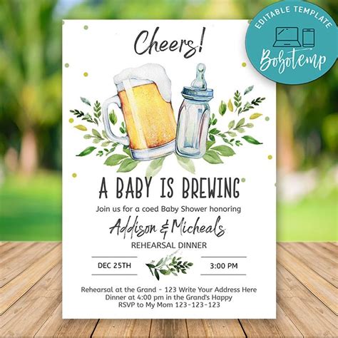 Editable A Baby is Brewing Baby Shower Invitation DIY | Bobotemp