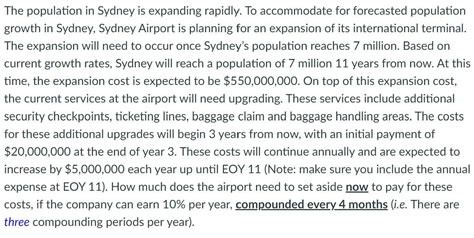 Solved The population in Sydney is expanding rapidly. To | Chegg.com