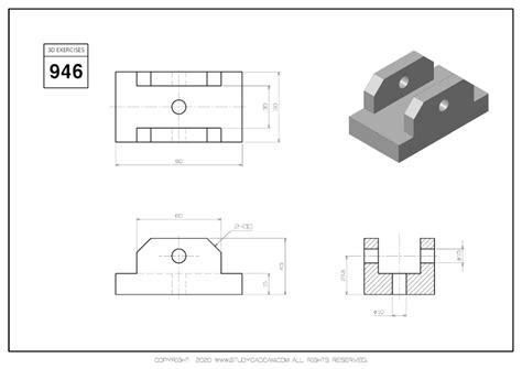 3D CAD EXERCISES 946 - STUDYCADCAM Autocad Drawing, Drawing Exercises, Solidworks, 3d Drawings ...