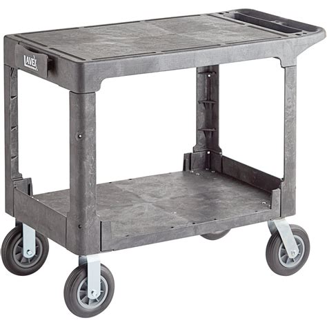 Lavex Large Gray 2-Shelf Utility Cart with Flat Top, Built-In Tool ...