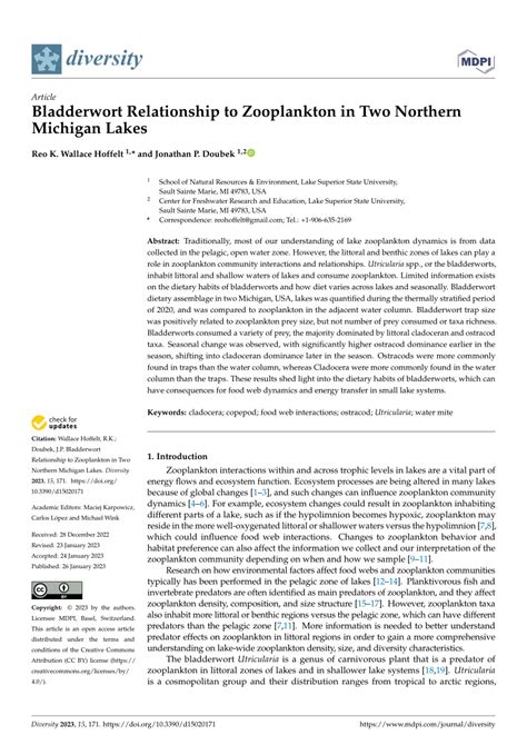 (PDF) Bladderwort Relationship to Zooplankton in Two Northern Michigan Lakes