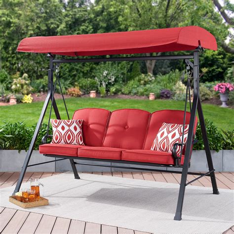 Mainstays Carson Creek Outdoor 3-Seat Porch Swing with Canopy, Red ...