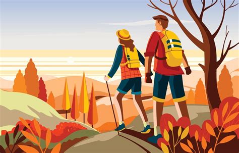 Couple Hiking in the mountain on Fall Season 3098570 Vector Art at Vecteezy