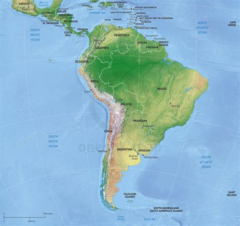 Vector Map South America continent relief | One Stop Map