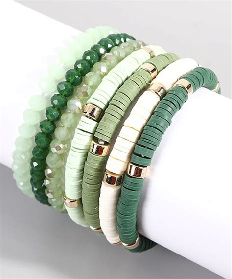 Green & Goldtone Beaded Bracelet Set. Accessorize your look by stacking ...