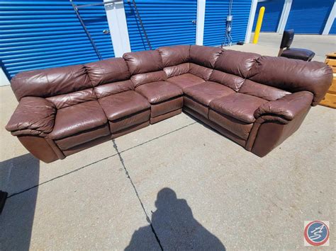 Brown Leather Sectional, small tear on corner arm | Proxibid
