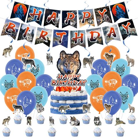 Buy Wolf Party Supplies, Wolf Theme Birthday Decorations with Happy ...