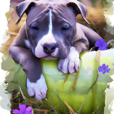 Digital Art 3D Gray Pitbull Puppy on Hay Bale · Creative Fabrica