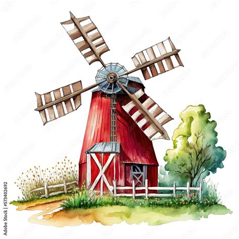 Red windmill on the hill, Windmill Drawing, Old Farm Windmill PNG ...