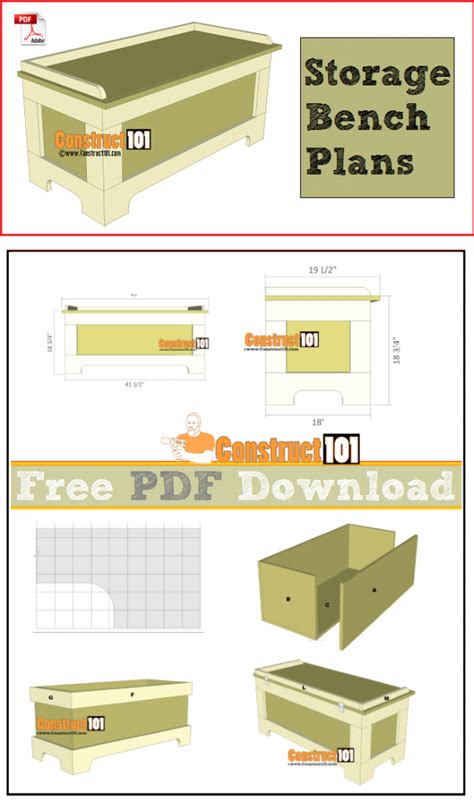 Storage Bench Plans - PDF Download - Construct101