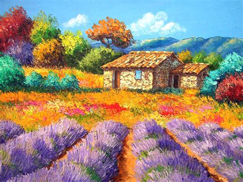 Download Tree Field House Colorful Colors Artistic Painting Wallpaper by Jean Marc Janiaczyk