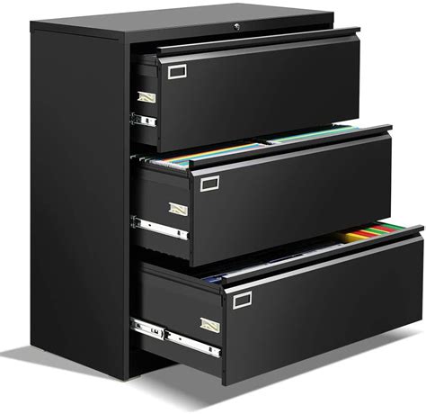 Black 3 Drawer Lateral File Cabinet with Lock Metal Lateral Filing ...