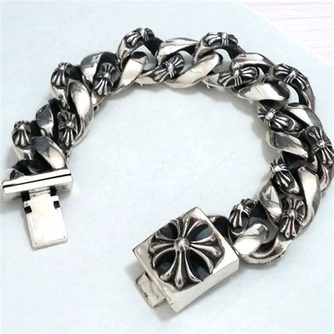 CHROME HEARTS/BRACELET FLORAL CROSS ID | Chunky silver bracelet, Chrome hearts, Mens jewelry